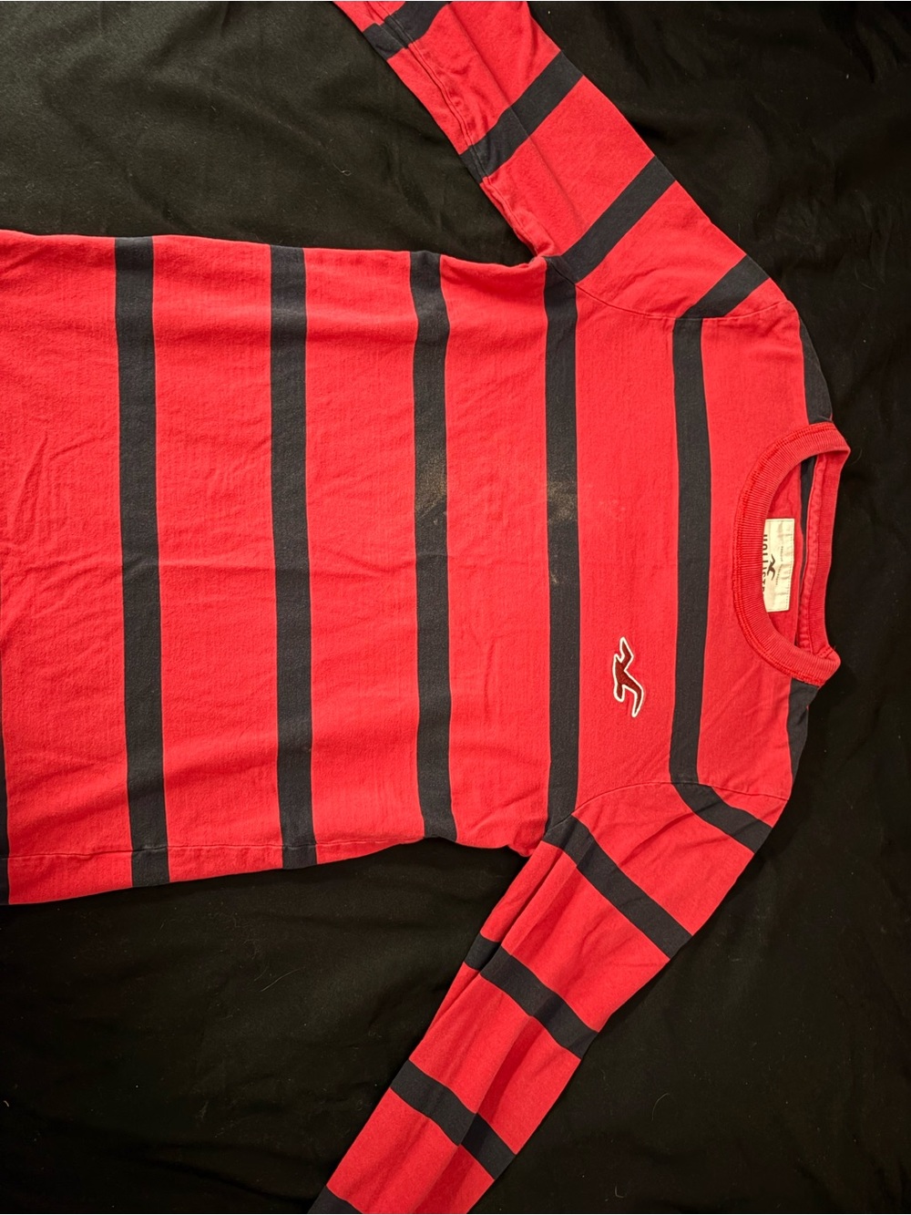 Vintage Hollister Red and Black Striped Crewneck Long Sleeve